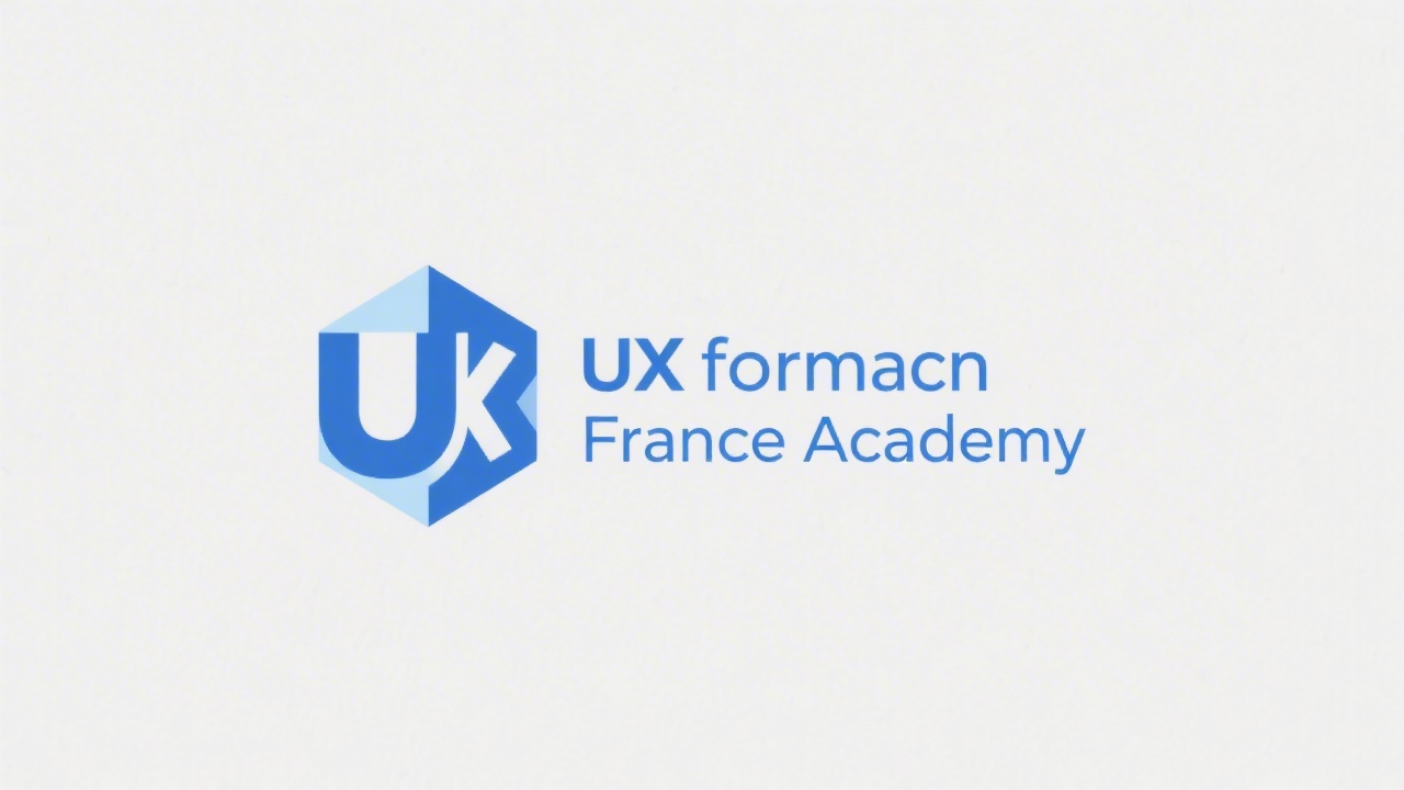 Simple geometric logotype of UX Formation France Academy with blue lettering on white background representing clarity and professionalism